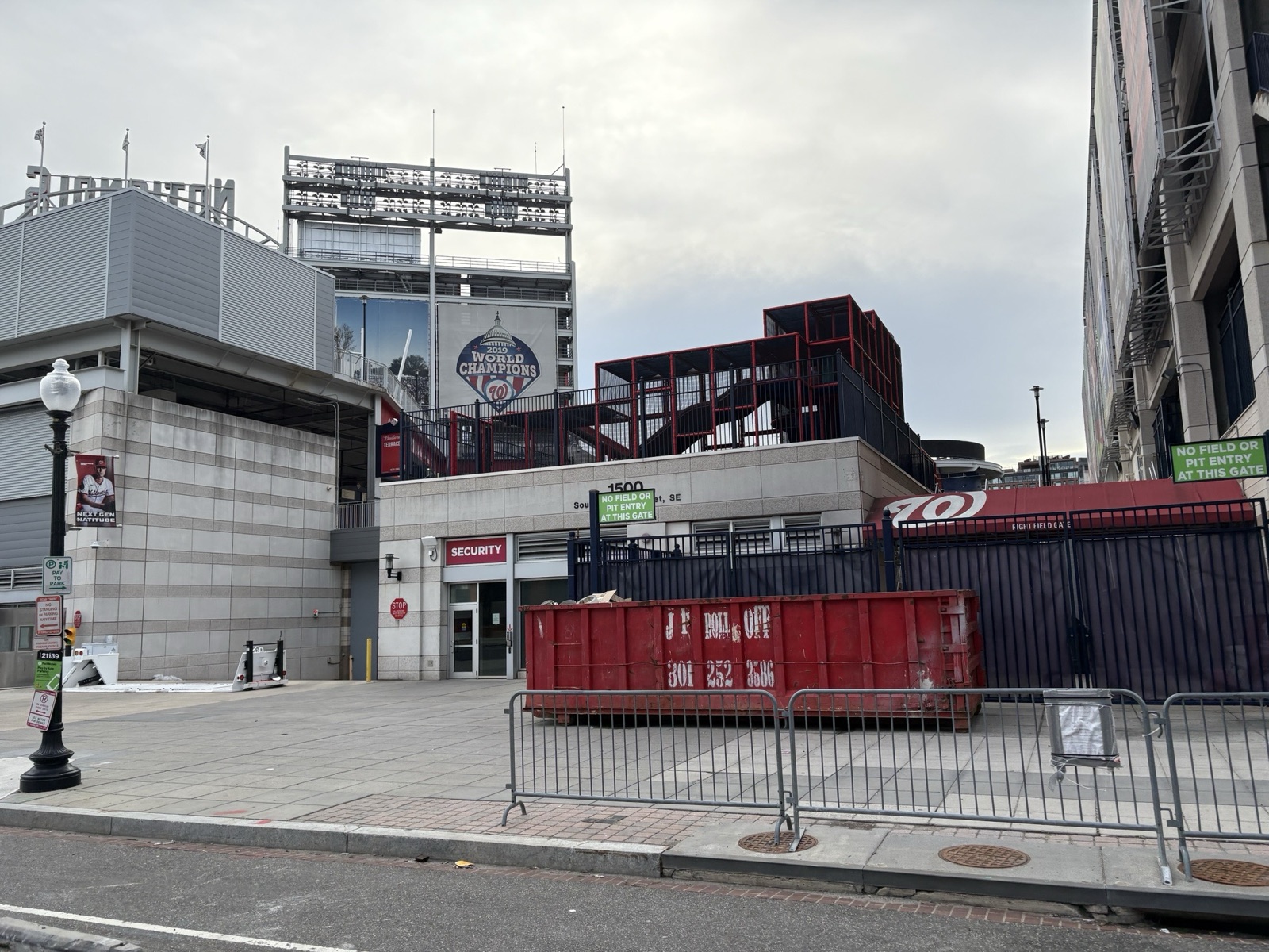 JP Roll-Off dumpster on a job at Nationals Park, Washington DC